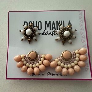 BOHO MANILA Beaded Earrings - Gold and Cream